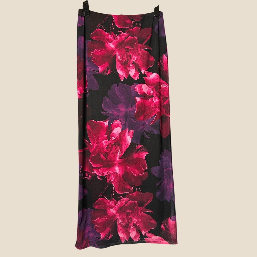 Vtg Womens Dark Floral Y2K Maxi Skirt - L Fairy Grunge Whimsigoth Vibrant Grunge